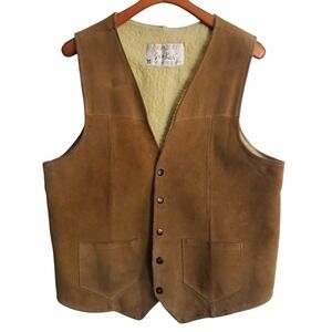 VTG Joo-Kay by Tandy Co. Leather Vest Suede Sherpa Lined Western Distressed Sz M
